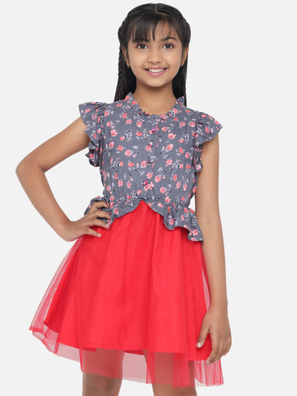 Rudraaksha Girl's A-Line Stylish Knee Length Short Frock Dress