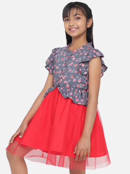 Rudraaksha Girl's A-Line Stylish Knee Length Short Frock Dress