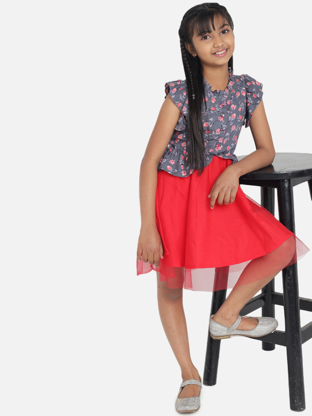 Rudraaksha Girl's A-Line Stylish Knee Length Short Frock Dress