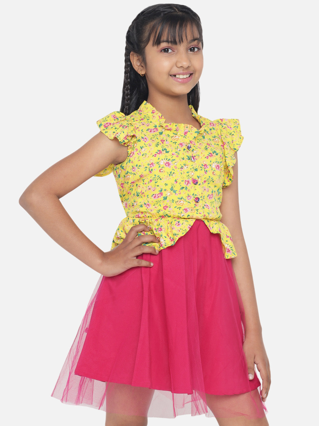 Rudraaksha Girl's A-Line Stylish Knee Length Short Frock Dress