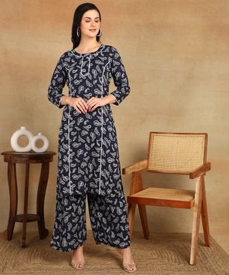 Chikankari Straight Kurta with Palazzo & Dupatta set