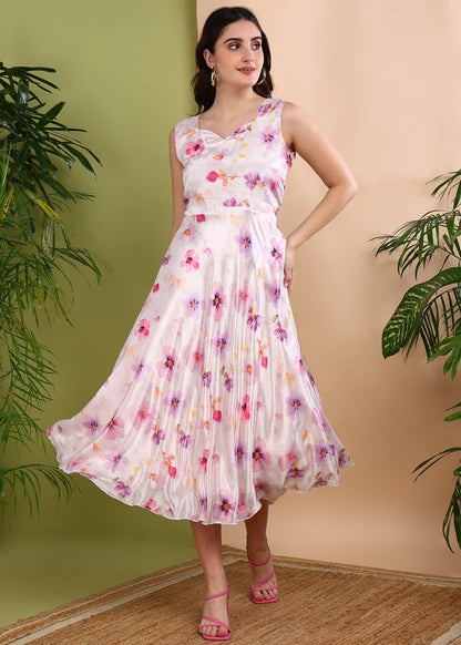 Sunny Yellow Sleeveless Floral Midi Dress – Breezy Summer Style by Rudraaksha