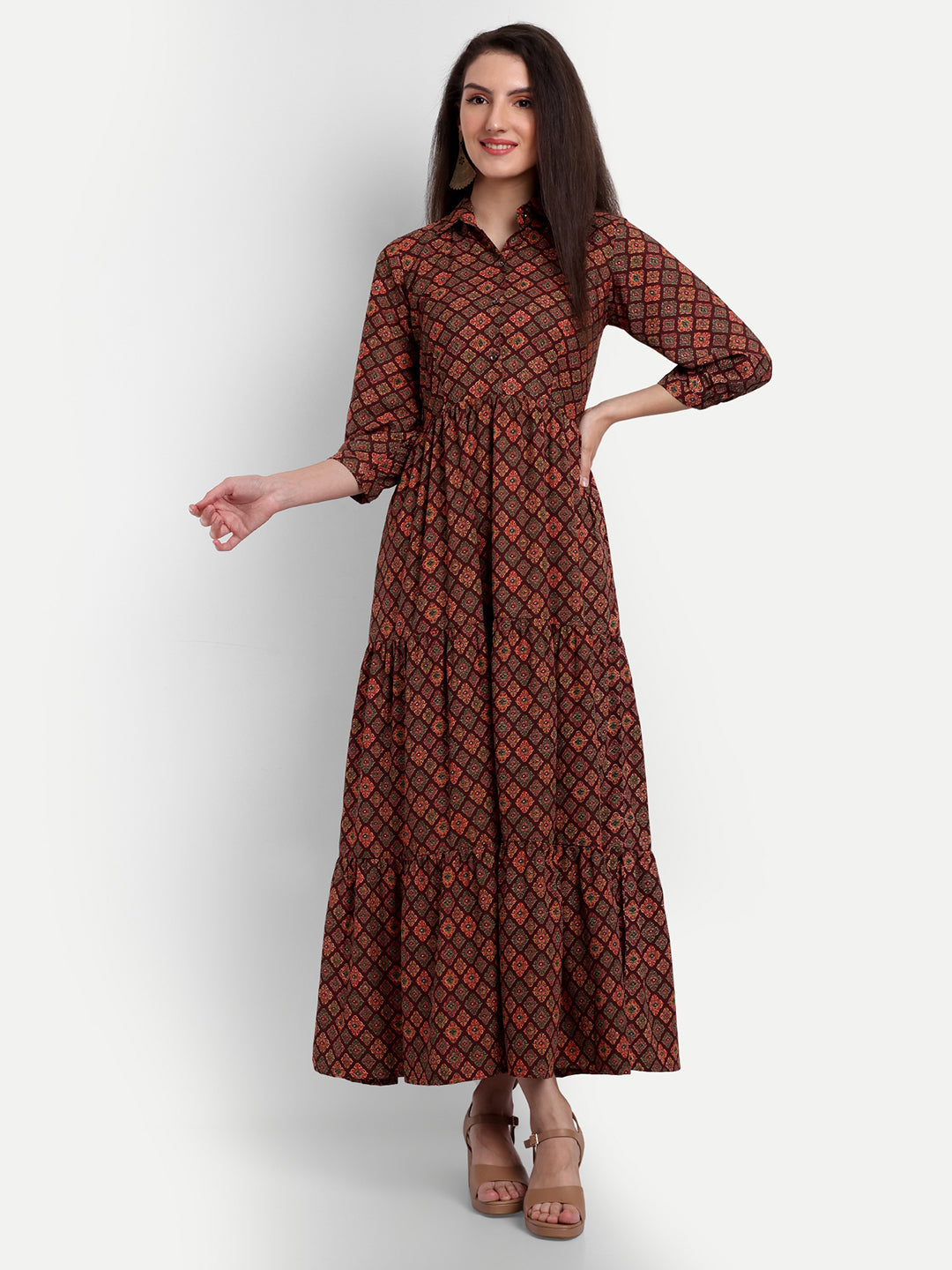 stylish collared cotton printed maxi dress for women