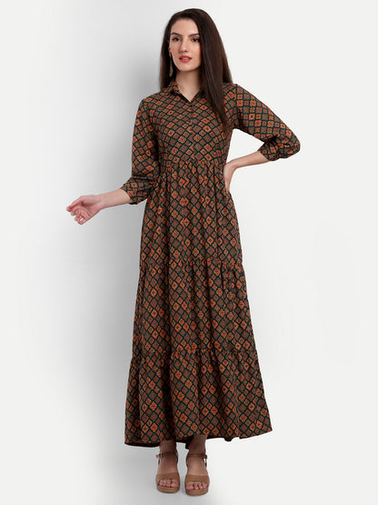 stylish collared cotton printed maxi dress for women