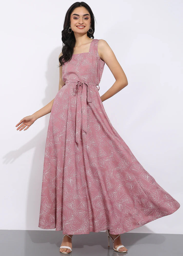 Elegant Geometric Printed Sleeveless Maxi Dress for Women