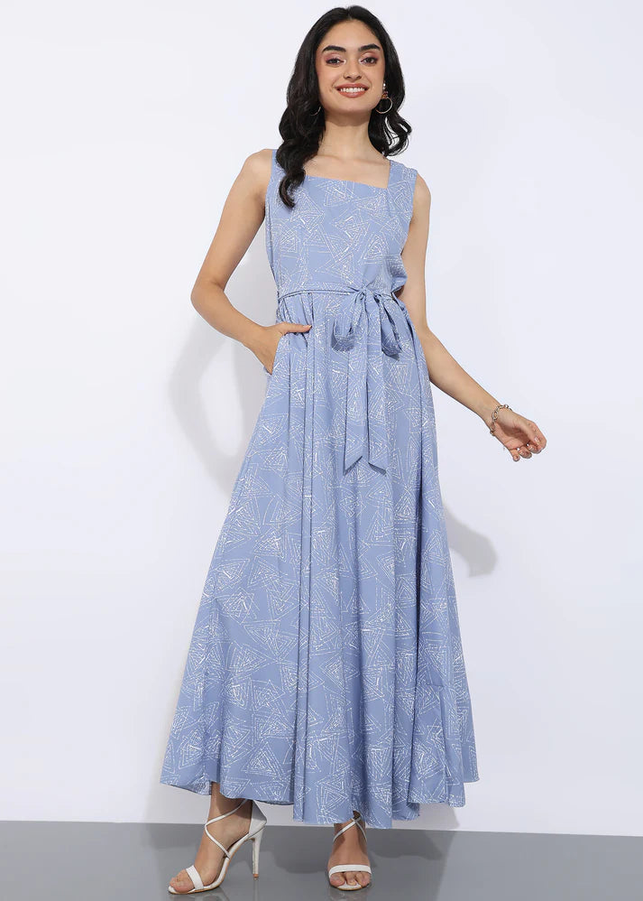 Elegant Geometric Printed Sleeveless Maxi Dress for Women