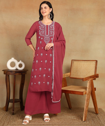 Chikankari Straight Kurta with Palazzo & Dupatta set