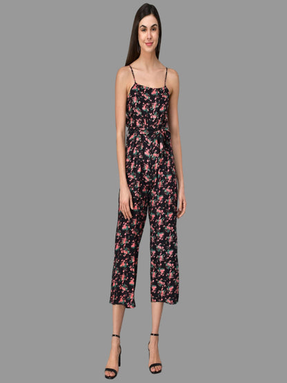 Chic Floral Print Cropped Jumpsuit with Tie-Up Waist for Women RUDRAAKSHA