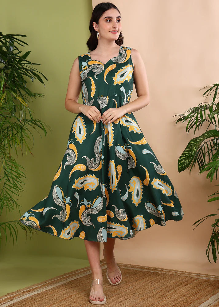 Sunny Yellow Sleeveless Floral Midi Dress – Breezy Summer Style by Rudraaksha