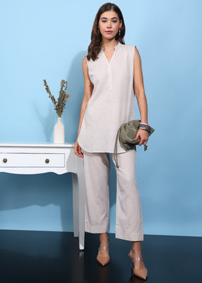 Rudraaksha Cotton Co-Ord Set for Women | Sleeveless Kurti & Straight Pants | Elegant Everyday Wear