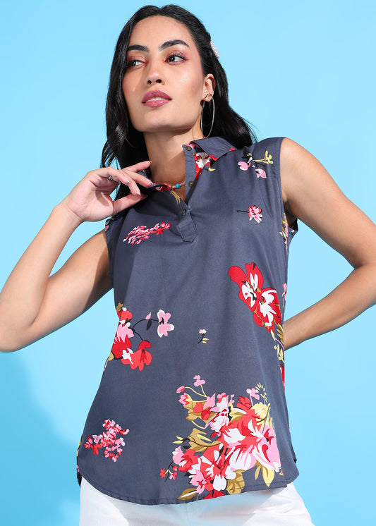 Rudraaksha Floral Collared Top