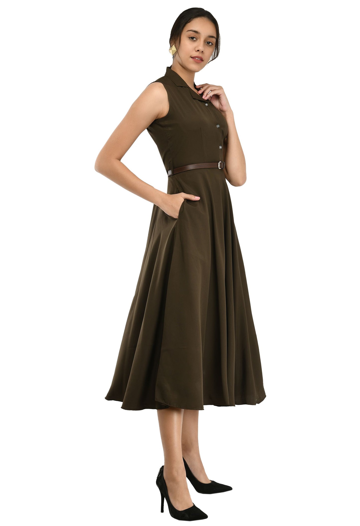 Rudraakshaksha women's crepe solid Stylish  with belt  dress