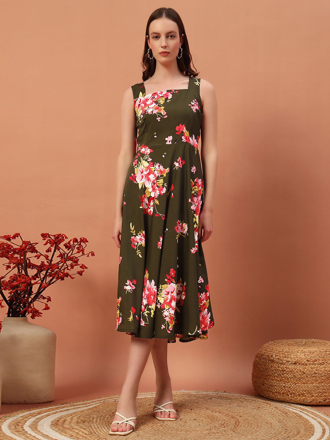 Floral Printed Drees With Shrug