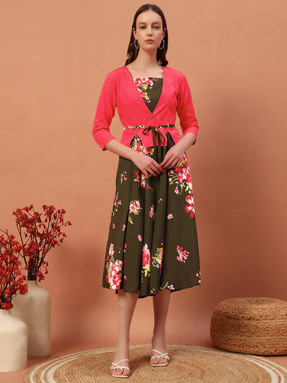 Floral Printed Drees With Shrug