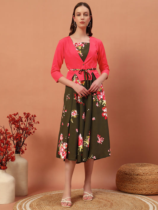 Floral Printed Drees With Shrug