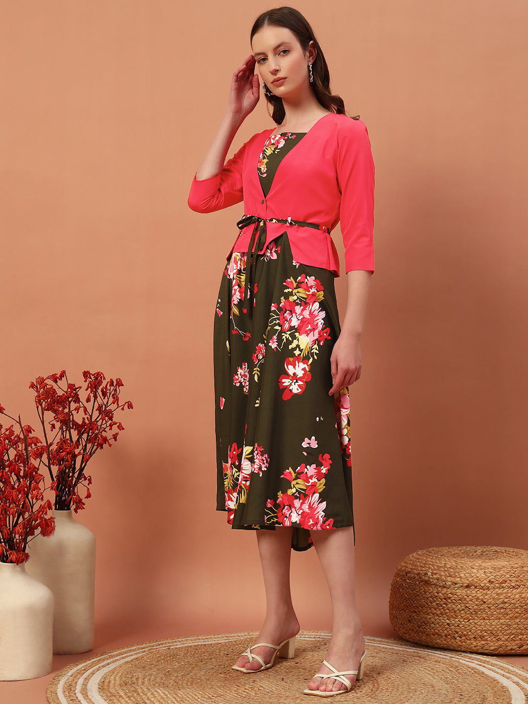 Floral Printed Drees With Shrug
