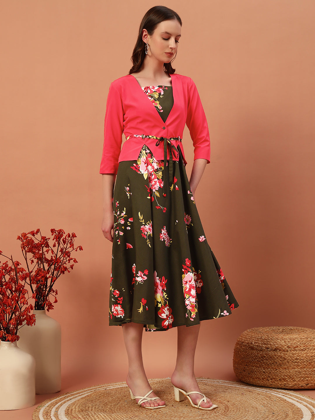 Floral Printed Drees With Shrug