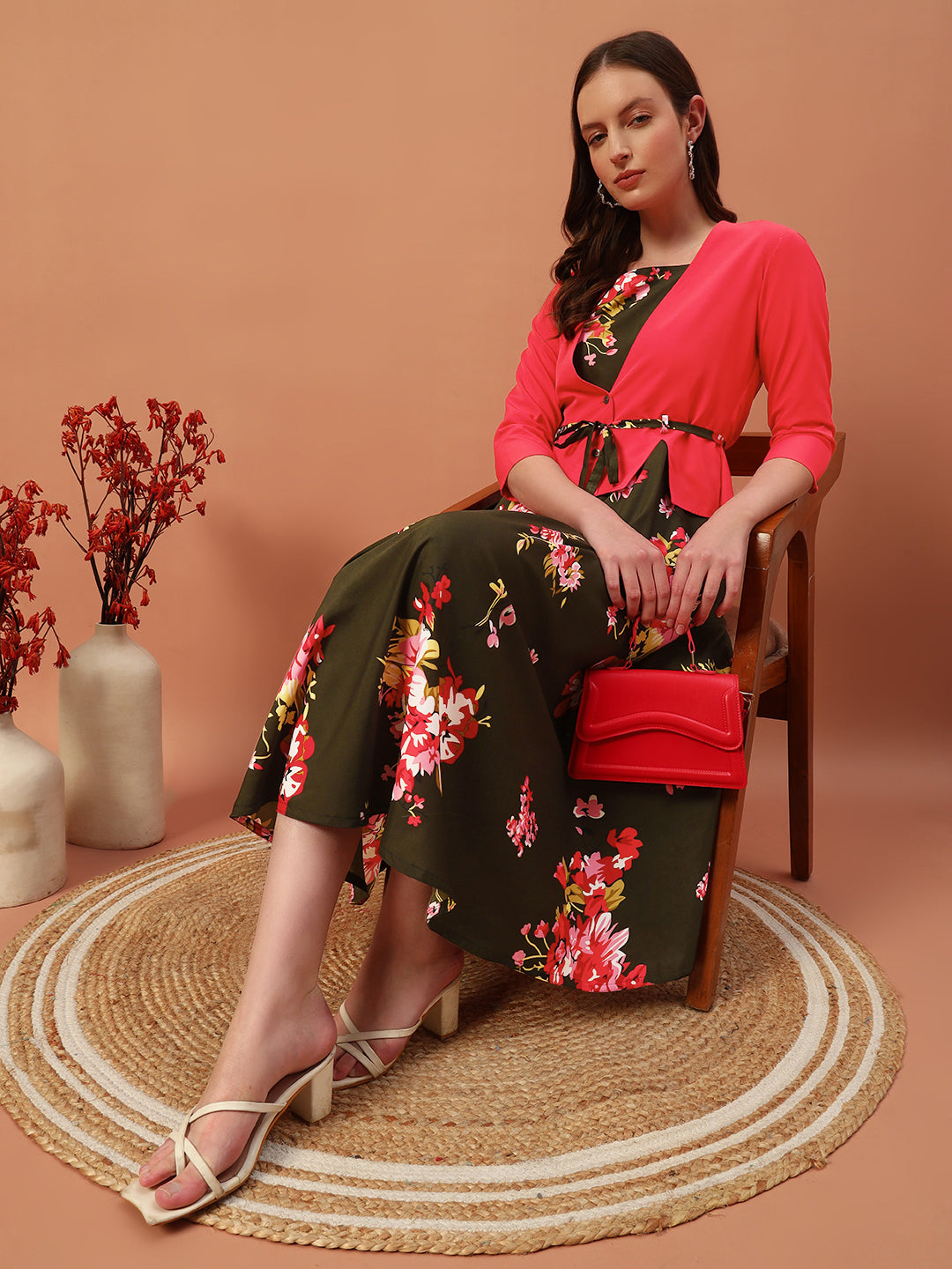 Floral Printed Drees With Shrug
