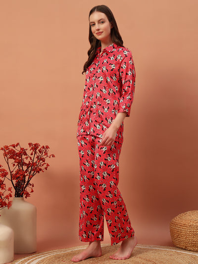 Comfortable Printed Notched Collar Night Suit for Women