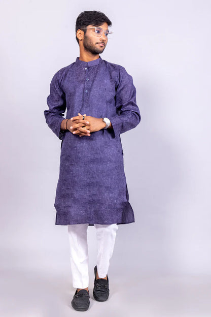 Men’s Navy Blue Long Cotton Kurta – Classic Elegance with Modern Charm