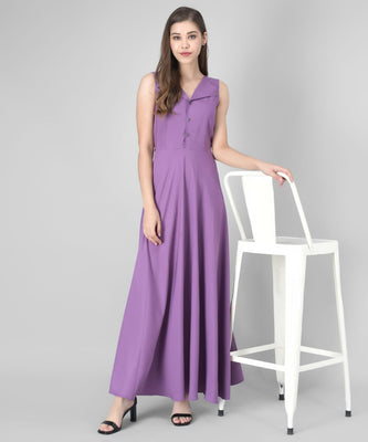 Sleeveless Collared Maxi Dress | Button-Front A-Line Gown