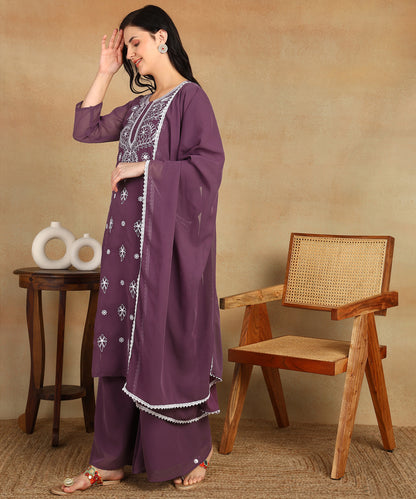 Chikankari Straight Kurta with Palazzo & Dupatta set
