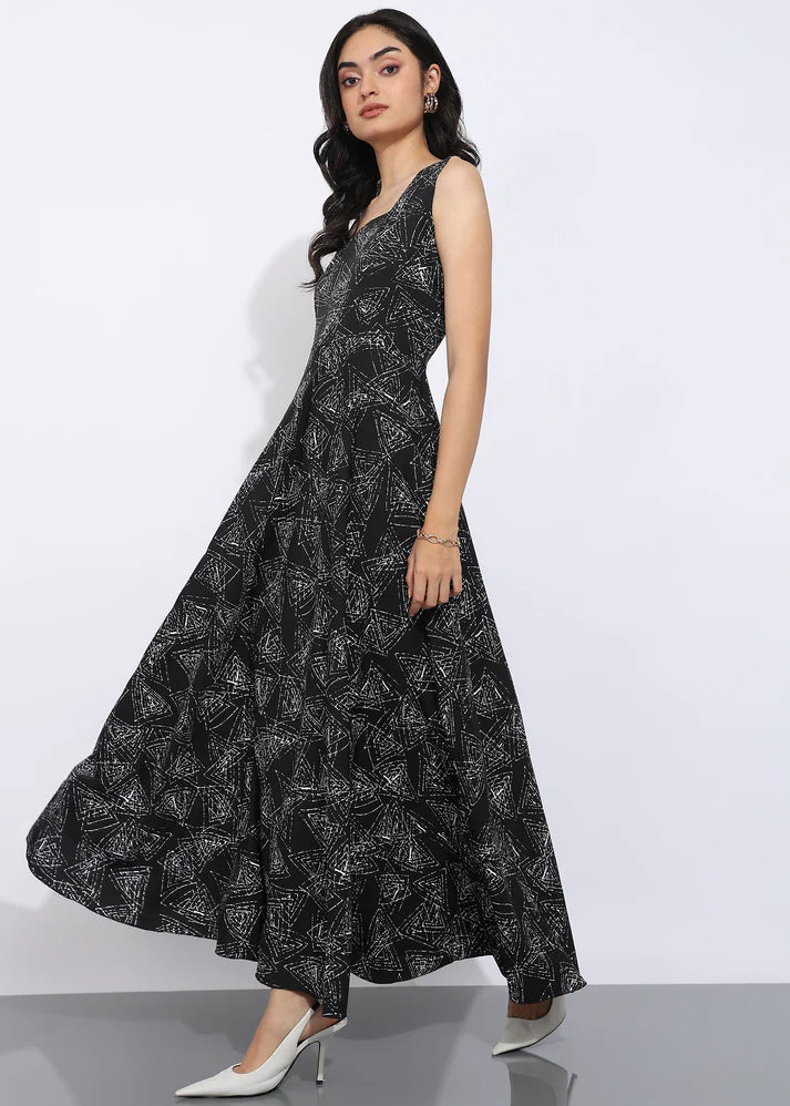 Elegant Geometric Printed Sleeveless Maxi Dress for Women