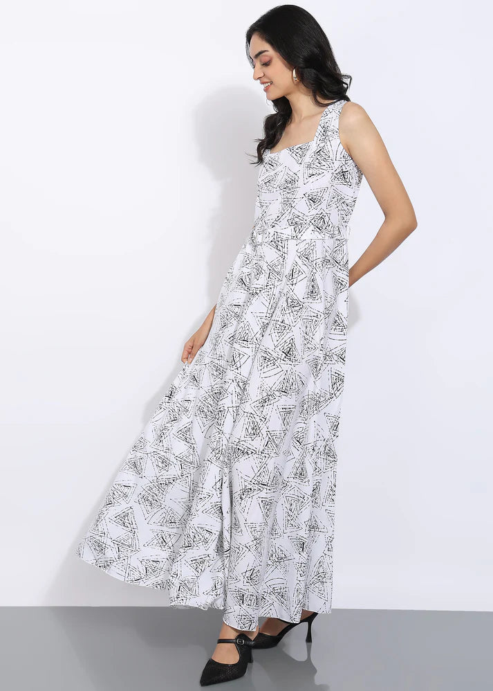 Elegant Geometric Printed Sleeveless Maxi Dress for Women