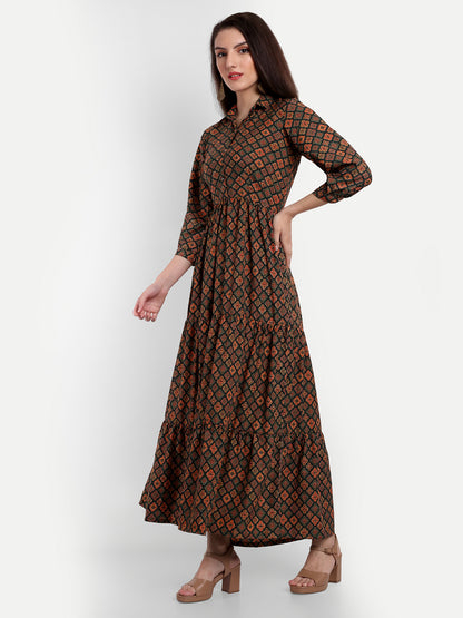 stylish collared cotton printed maxi dress for women