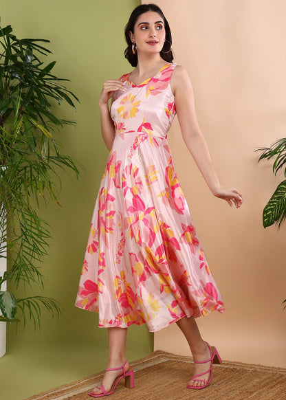 Sunny Yellow Sleeveless Floral Midi Dress – Breezy Summer Style by Rudraaksha