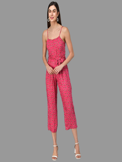 Chic Floral Print Cropped Jumpsuit with Tie-Up Waist for Women RUDRAAKSHA