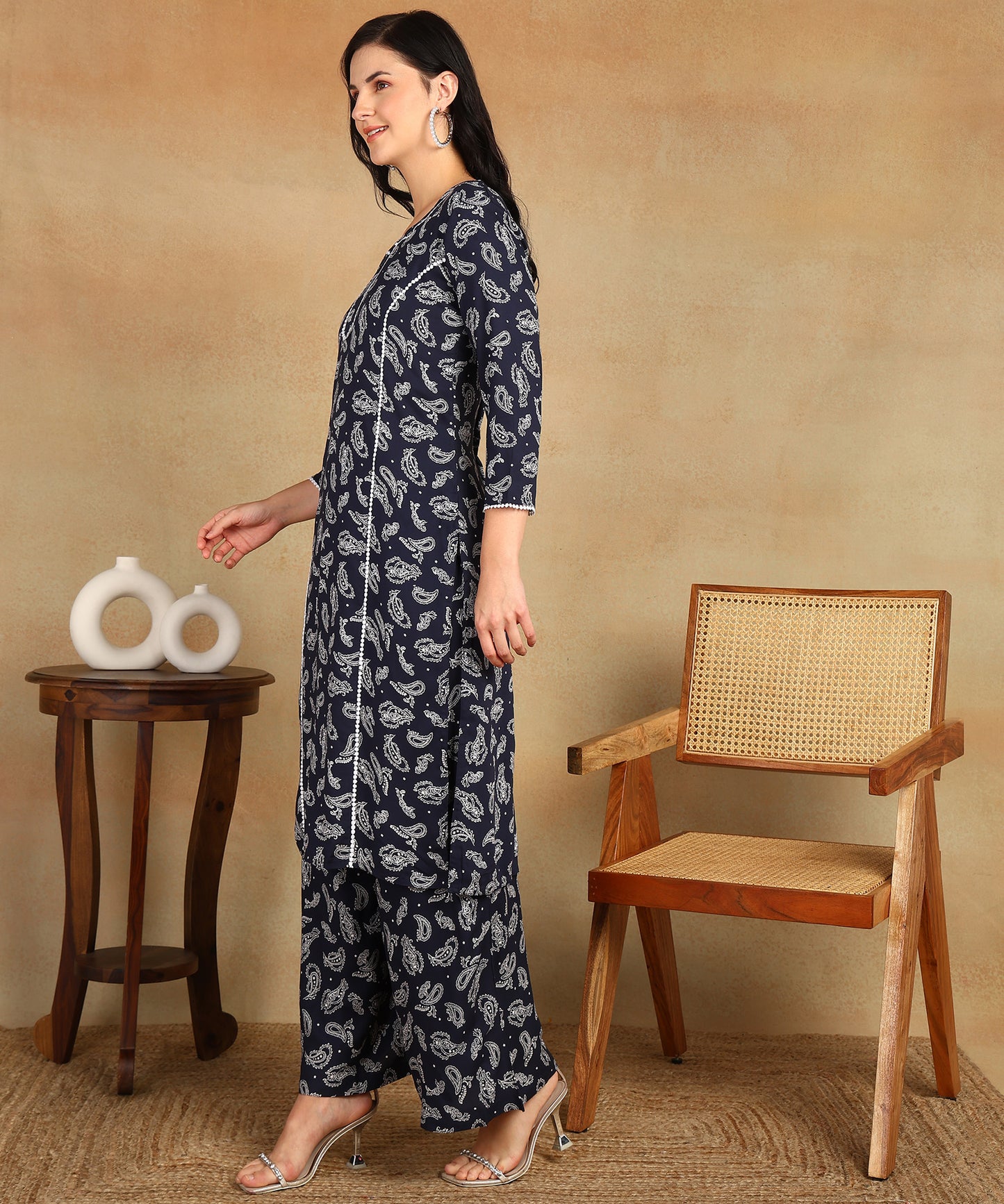 Chikankari Straight Kurta with Palazzo & Dupatta set