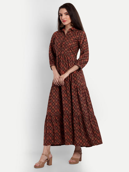 stylish collared cotton printed maxi dress for women