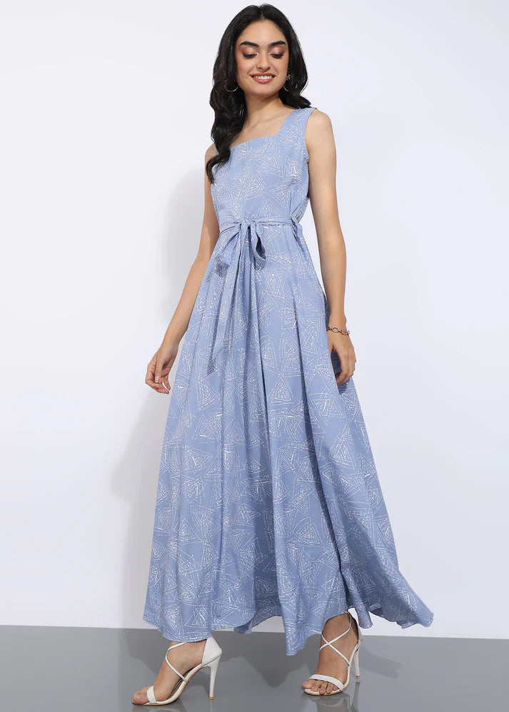 Elegant Geometric Printed Sleeveless Maxi Dress for Women