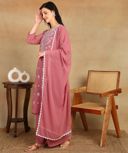 Chikankari Straight Kurta with Palazzo & Dupatta set