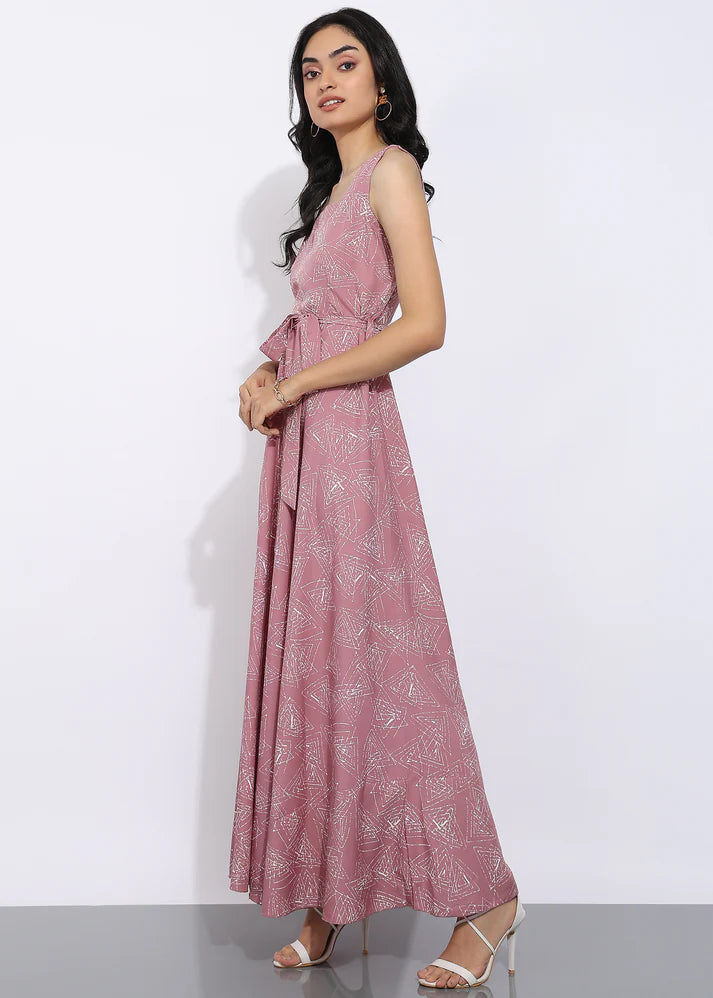 Elegant Geometric Printed Sleeveless Maxi Dress for Women