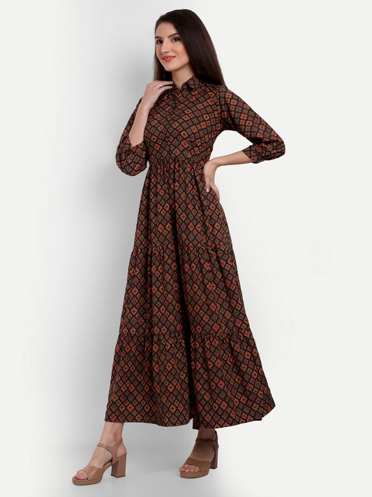stylish collared cotton printed maxi dress for women