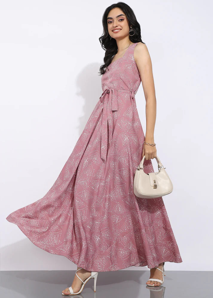 Elegant Geometric Printed Sleeveless Maxi Dress for Women