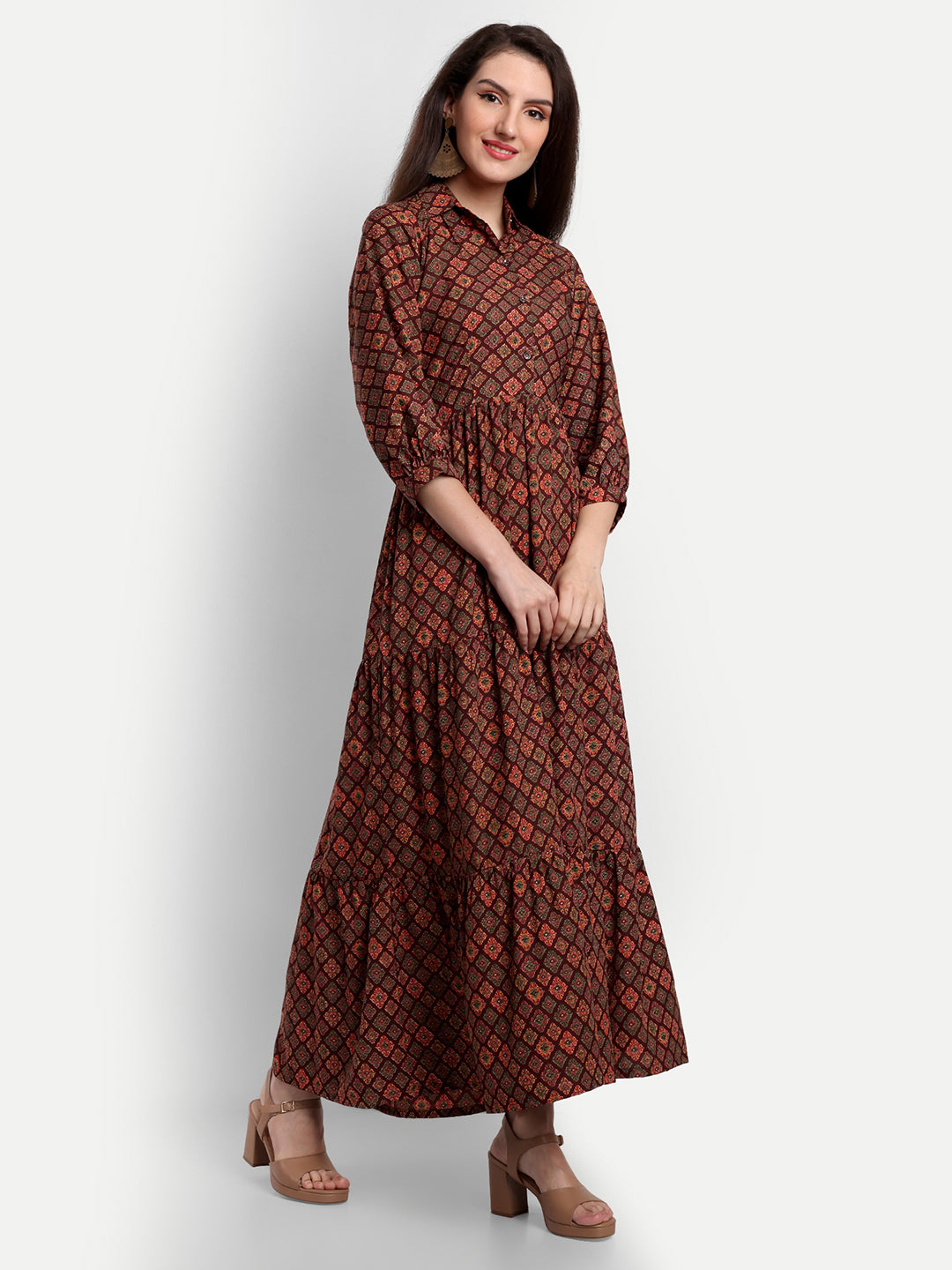stylish collared cotton printed maxi dress for women