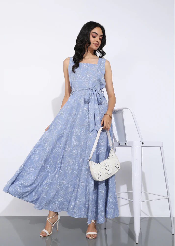 Elegant Geometric Printed Sleeveless Maxi Dress for Women
