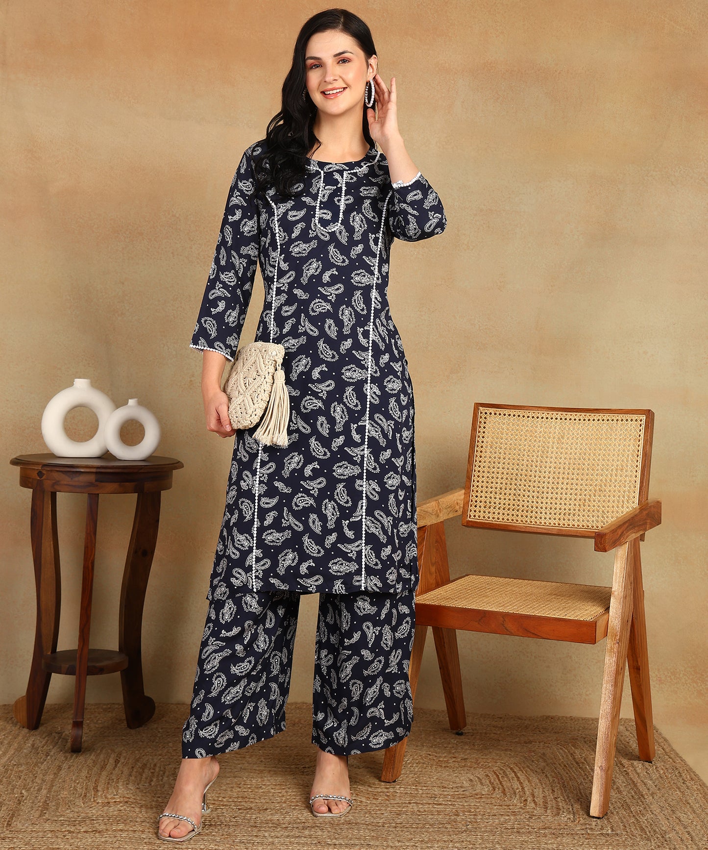 Chikankari Straight Kurta with Palazzo & Dupatta set
