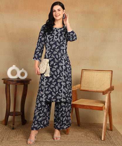 Chikankari Straight Kurta with Palazzo & Dupatta set