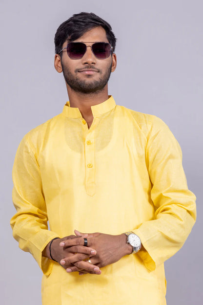 Men’s Yellow Long Cotton Kurta – Vibrant Festive Comfort in Style
