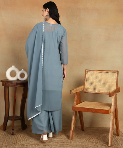 Chikankari Straight Kurta with Palazzo & Dupatta set