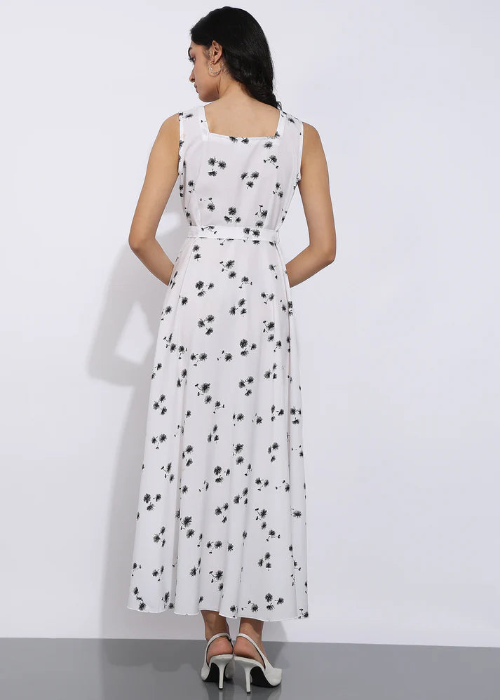 Elegant White Sleeveless Floral Printed Maxi Dress for Women
