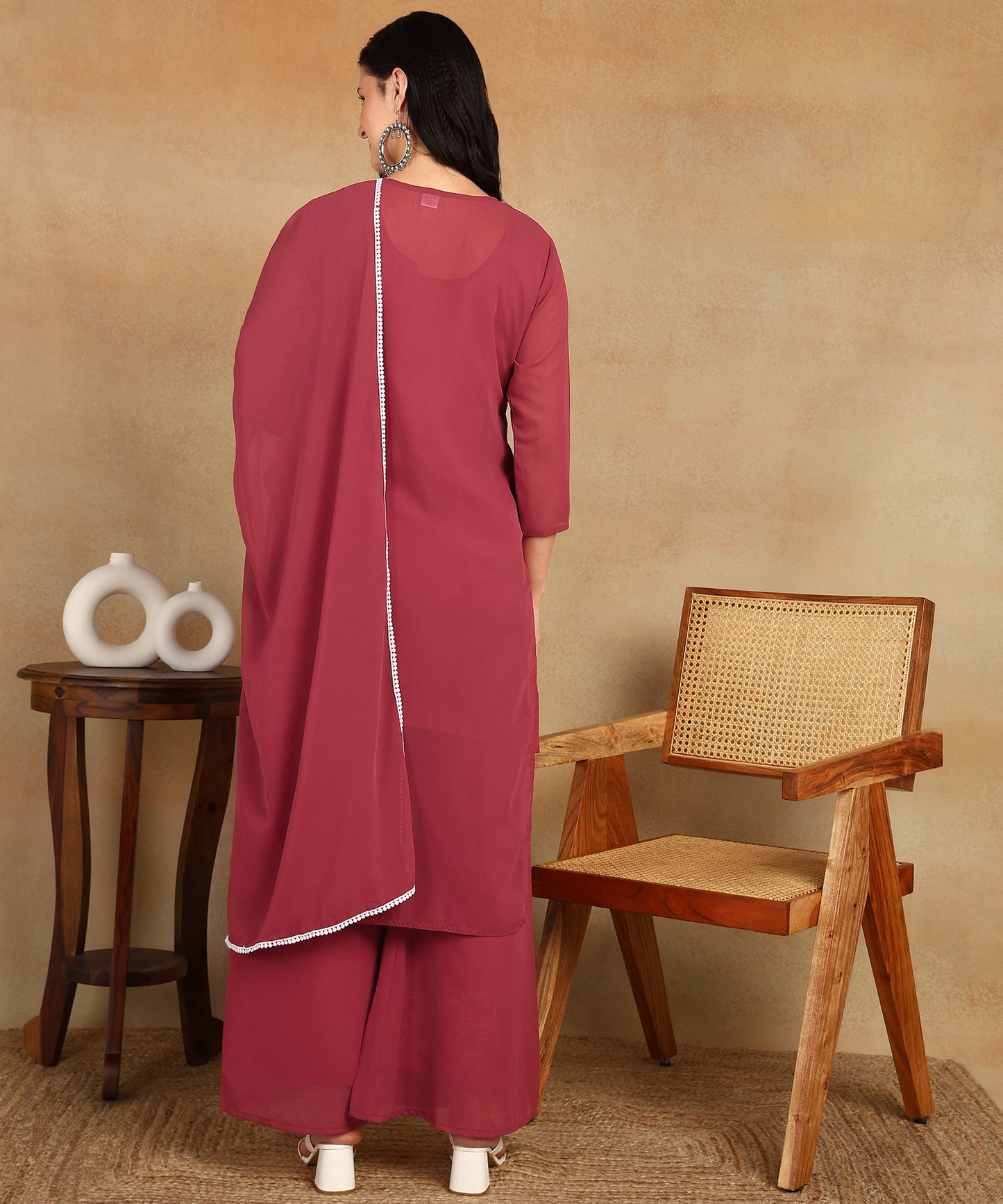 Chikankari Straight Kurta with Palazzo & Dupatta set
