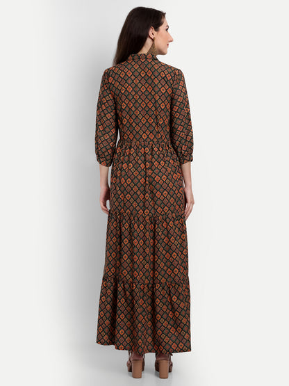 stylish collared cotton printed maxi dress for women