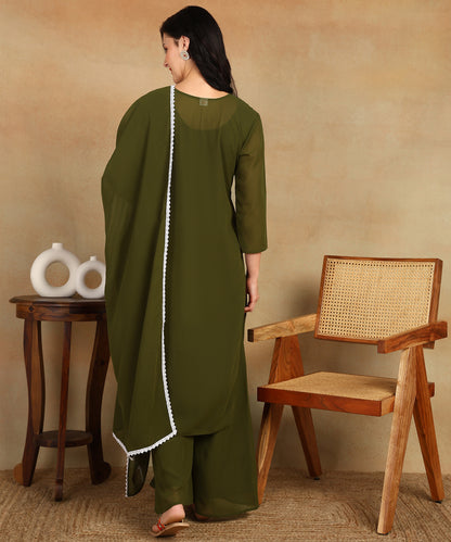 Chikankari Straight Kurta with Palazzo & Dupatta set