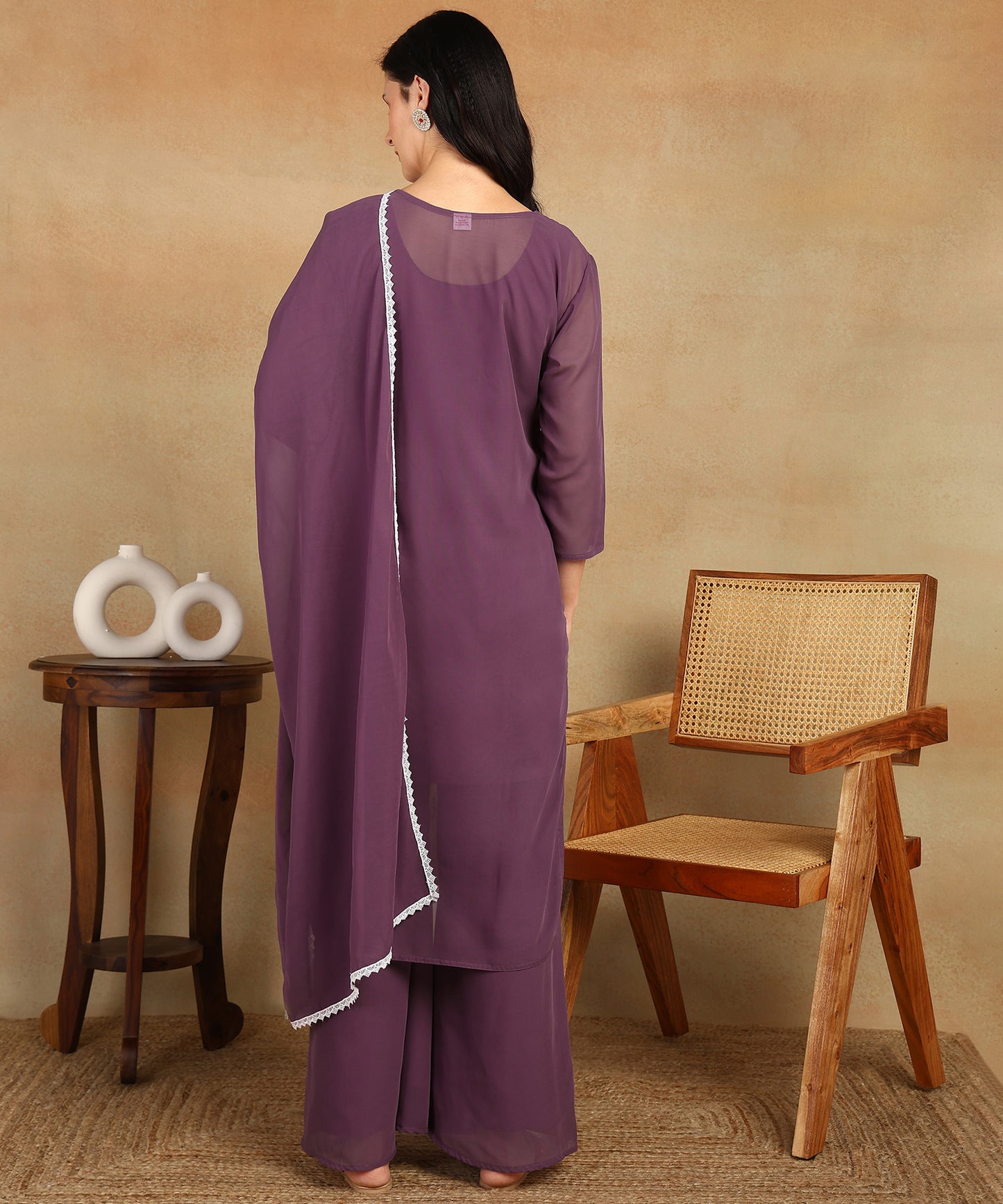 Chikankari Straight Kurta with Palazzo & Dupatta set