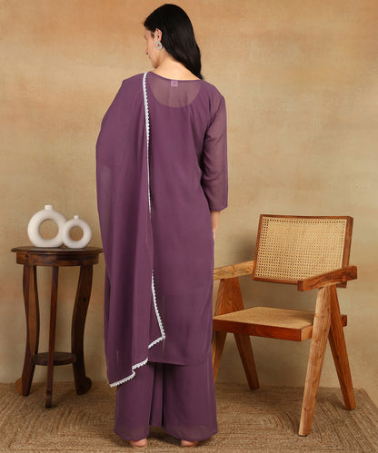 Chikankari Straight Kurta with Palazzo & Dupatta set